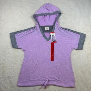 Champion Women’s Purple & Gray Hooded Tee Short Sleeve Hoodie Shirt Size